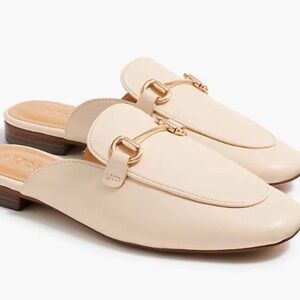 J. Crew Cream Mules with Gold Buckle